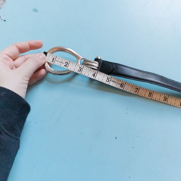 Silver Metal Hook Embossed Black Genuine Leather Decorative Belt - Picture 4 of 7